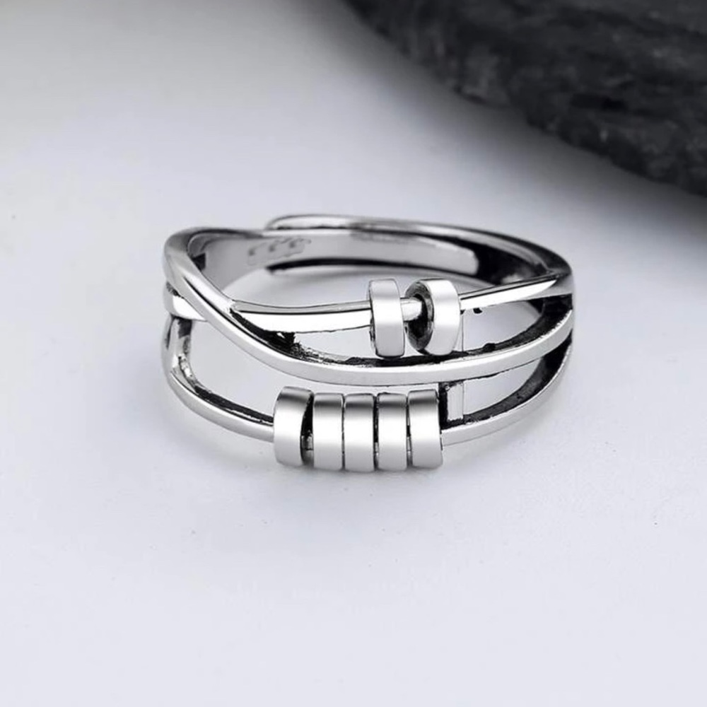 Silver Focus Movable Disk Fidget Ring